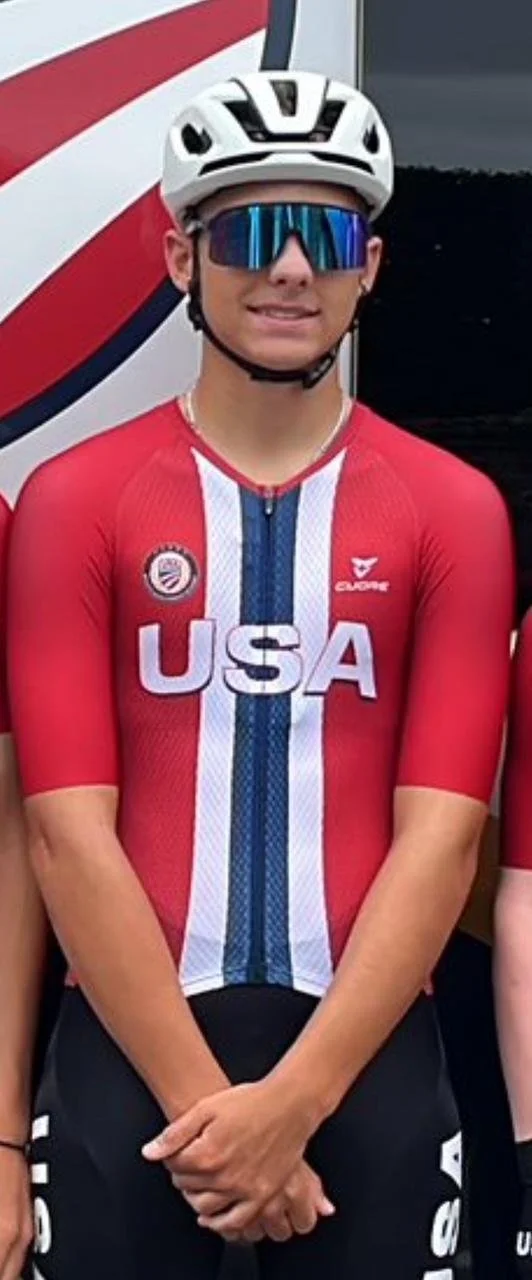 Assistant Coach Ethan Courson wearing a Team USA cycling kit