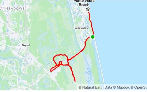 Strava route map for the Lodge Ride — 57.06 miles through Saint Johns County, Florida.
